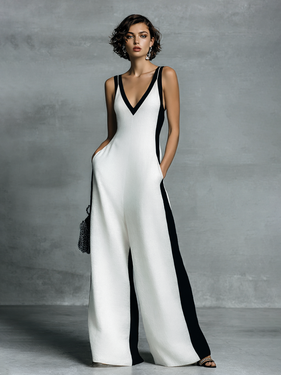 Celine | Black & White Colour-Block Wide-Leg Jumpsuit — view 2
