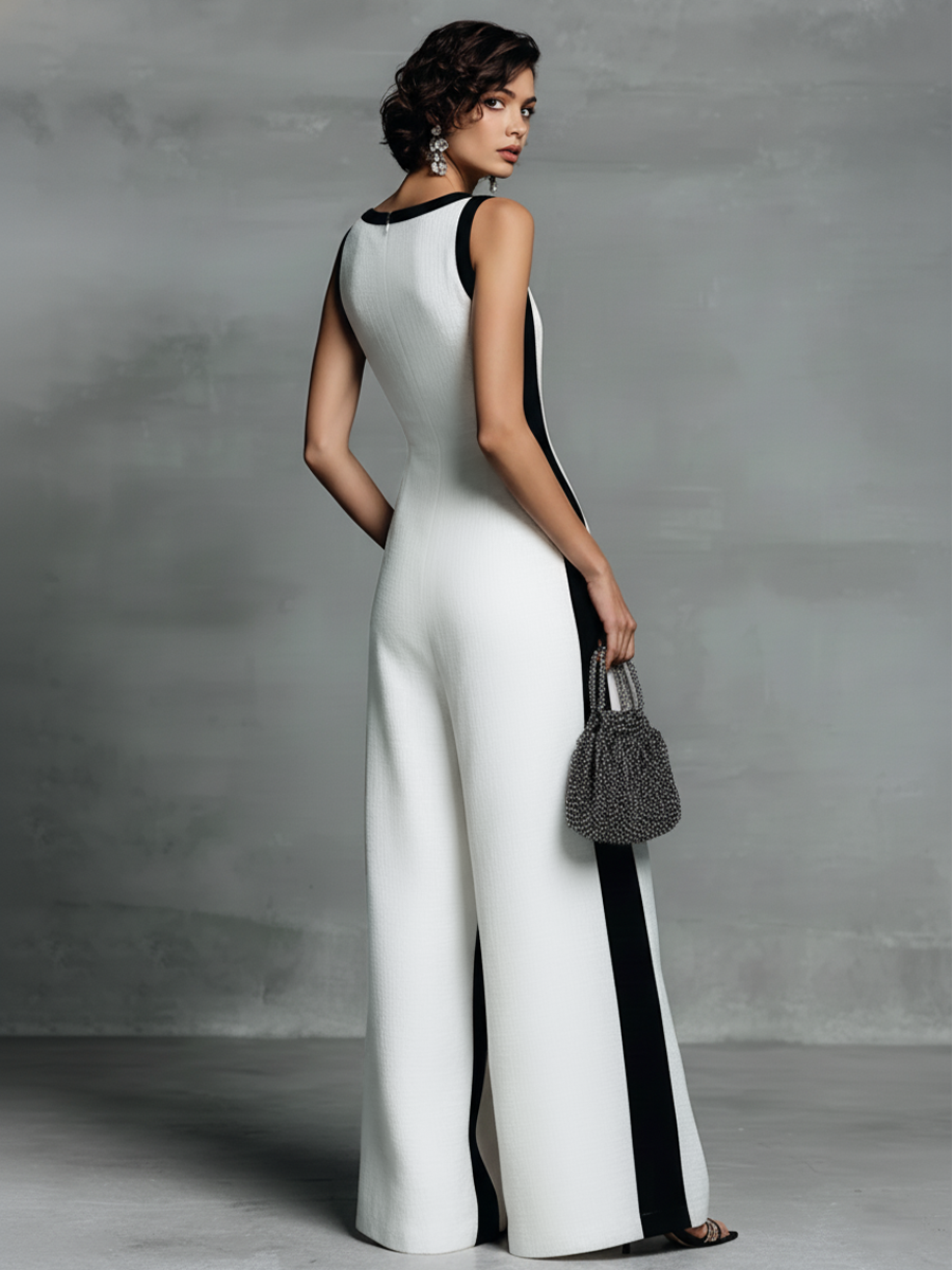 Celine | Black & White Colour-Block Wide-Leg Jumpsuit — view 5