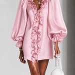 Mini Dress with Puff Sleeves and Vertical Ruffle — view 3