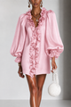 Mini Dress with Puff Sleeves and Vertical Ruffle — view 3