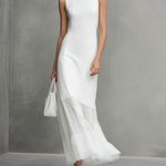 Elegant White Sleeveless Dress for Women with Milk Silk and Chiffon Panels — view 2