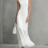 Elegant White Sleeveless Dress for Women with Milk Silk and Chiffon Panels — view 2