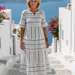 Parisa | Short Sleeve Striped Tiered Midi Dress