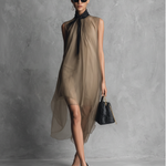 Beatrice - Lightweight Luxury Two-Tone Khaki and Brown Chiffon Sleeveless Dress — view 2