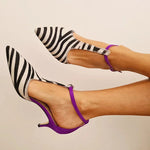 Ngahuia - High Heels with Zebra Print, Purple Heel and Ankle Strap — view 2