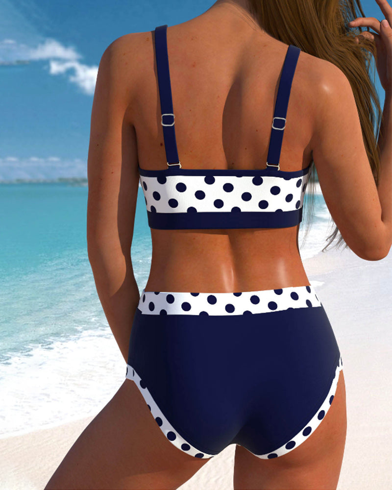 Hinemoa - High-Waisted Polka Dot Bikini with Patchwork Design — view 2