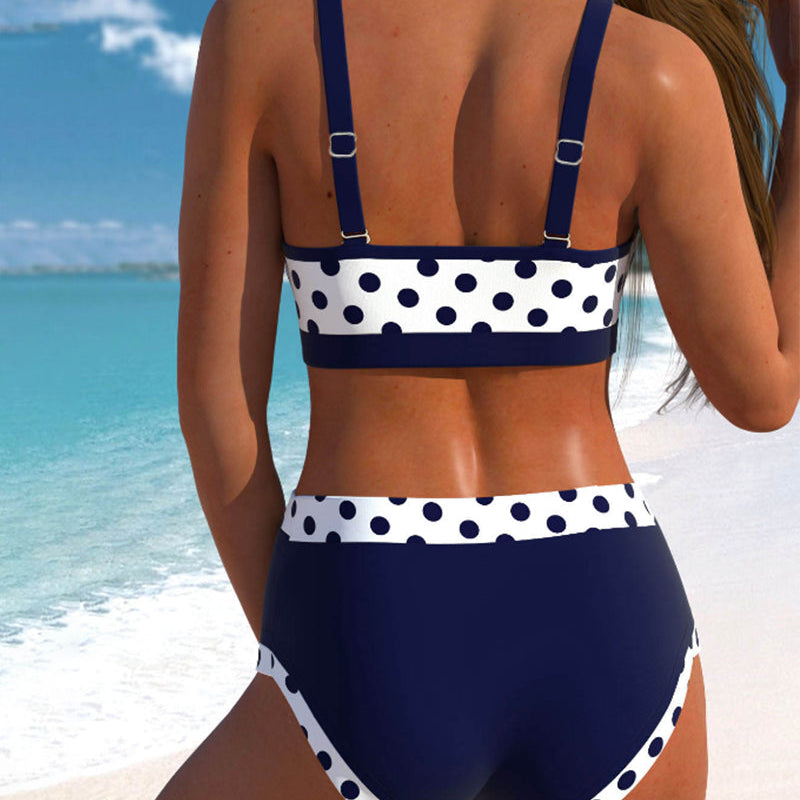 Hinemoa - High-Waisted Polka Dot Bikini with Patchwork Design — view 2