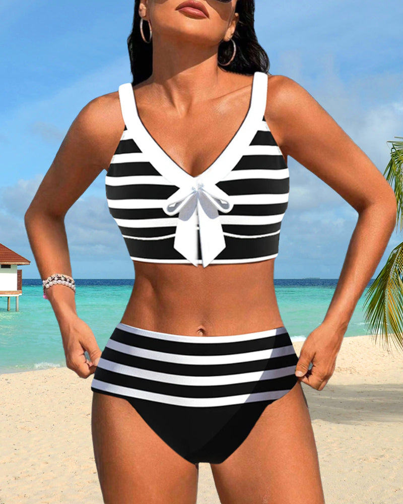 Laluna® | Striped High-Waisted Bikini — view 2