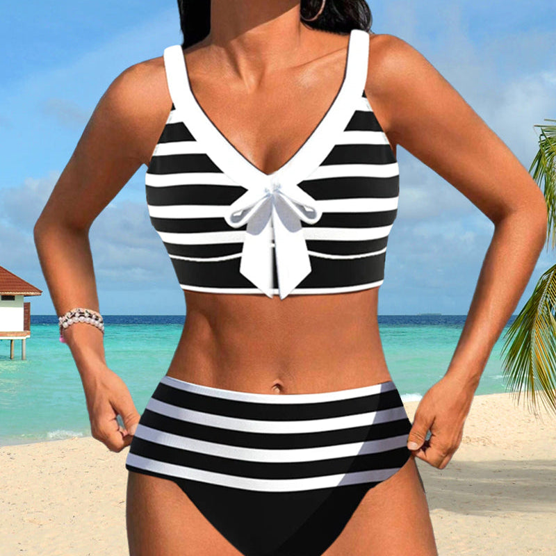 Laluna® | Striped High-Waisted Bikini — view 2