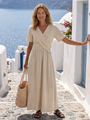 Sage | V Neck Short Sleeve Wrap Waist Midi Dress