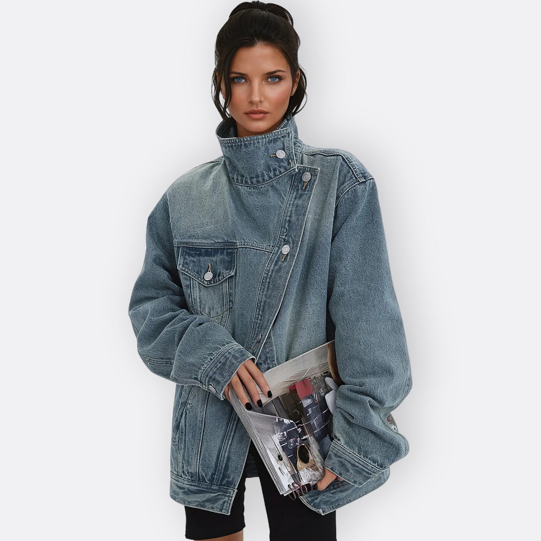 Huia - Asymmetric High-Neck Vintage Coat