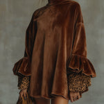 Mini Dress with Velvet Cuffs and Leopard Print