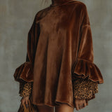 Mini Dress with Velvet Cuffs and Leopard Print
