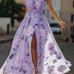 Sella - Ruched One Shoulder A-Line Maxi Chiffon Dress — view 6
