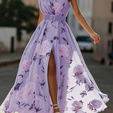 Sella - Ruched One Shoulder A-Line Maxi Chiffon Dress — view 6