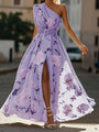 Sella - Ruched One Shoulder A-Line Maxi Chiffon Dress — view 6