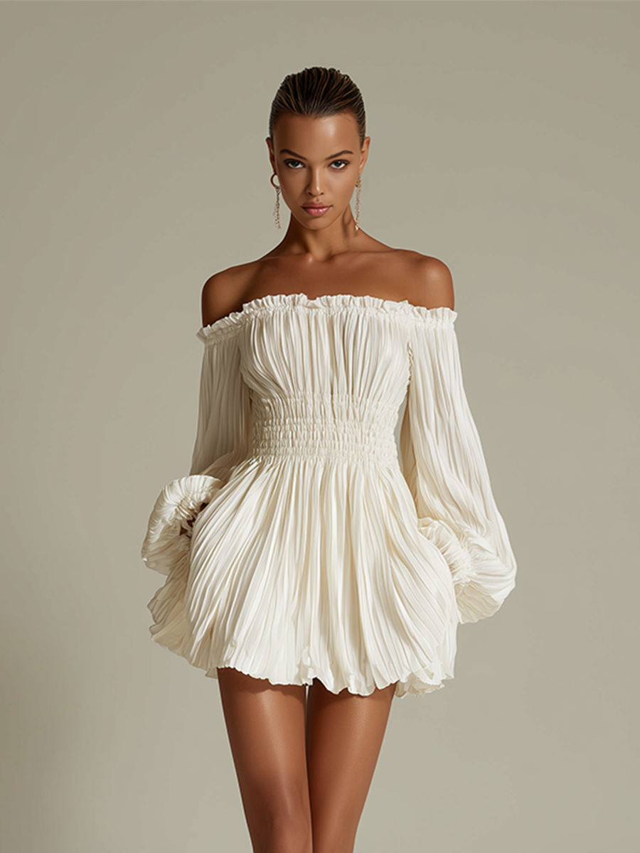 Lily - Ivory Pleated Dress — view 3