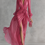 Rose Chiffon Dress with V-Neck