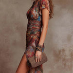 ANDREA - Boho Ruched Midi Dress — view 3