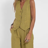 Aira - Vest with Buttons & Wide-Leg Pants Set
