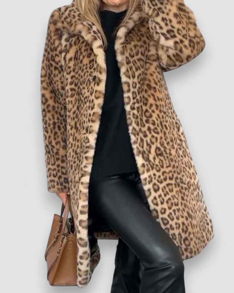 Leia - Long Leopard Print Coat — view 5