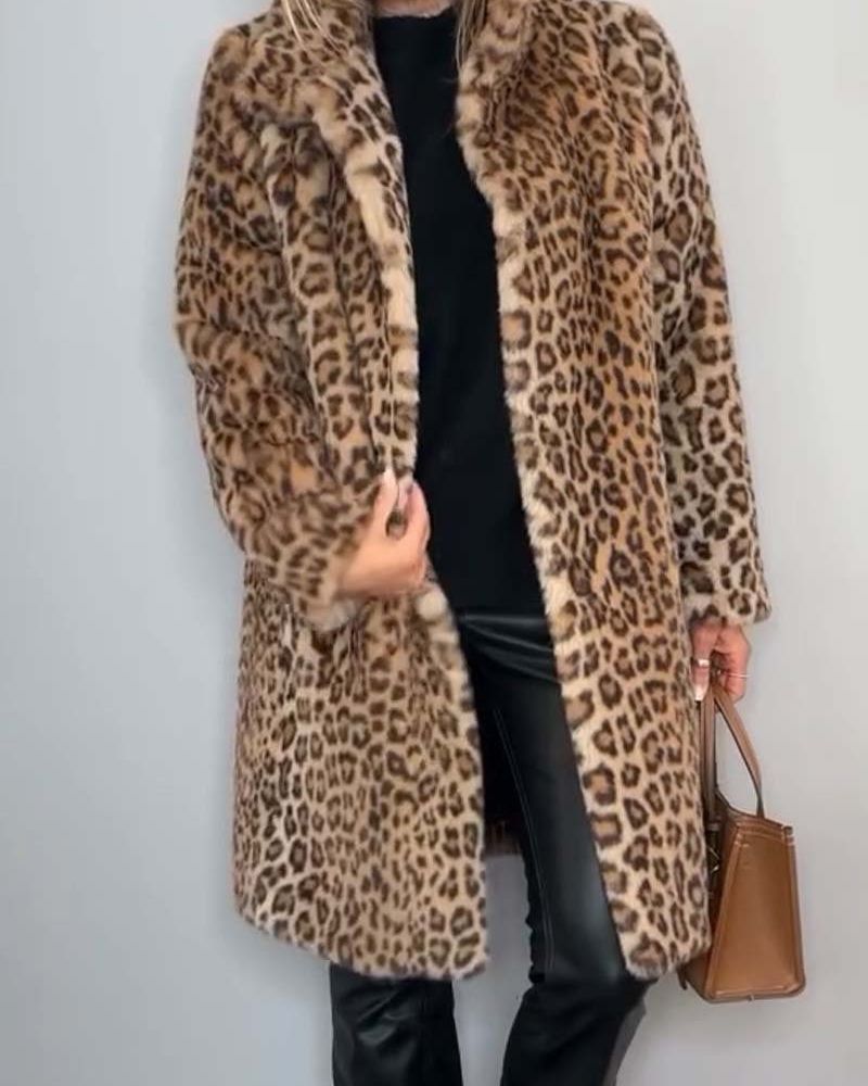 Leia - Long Leopard Print Coat — view 6