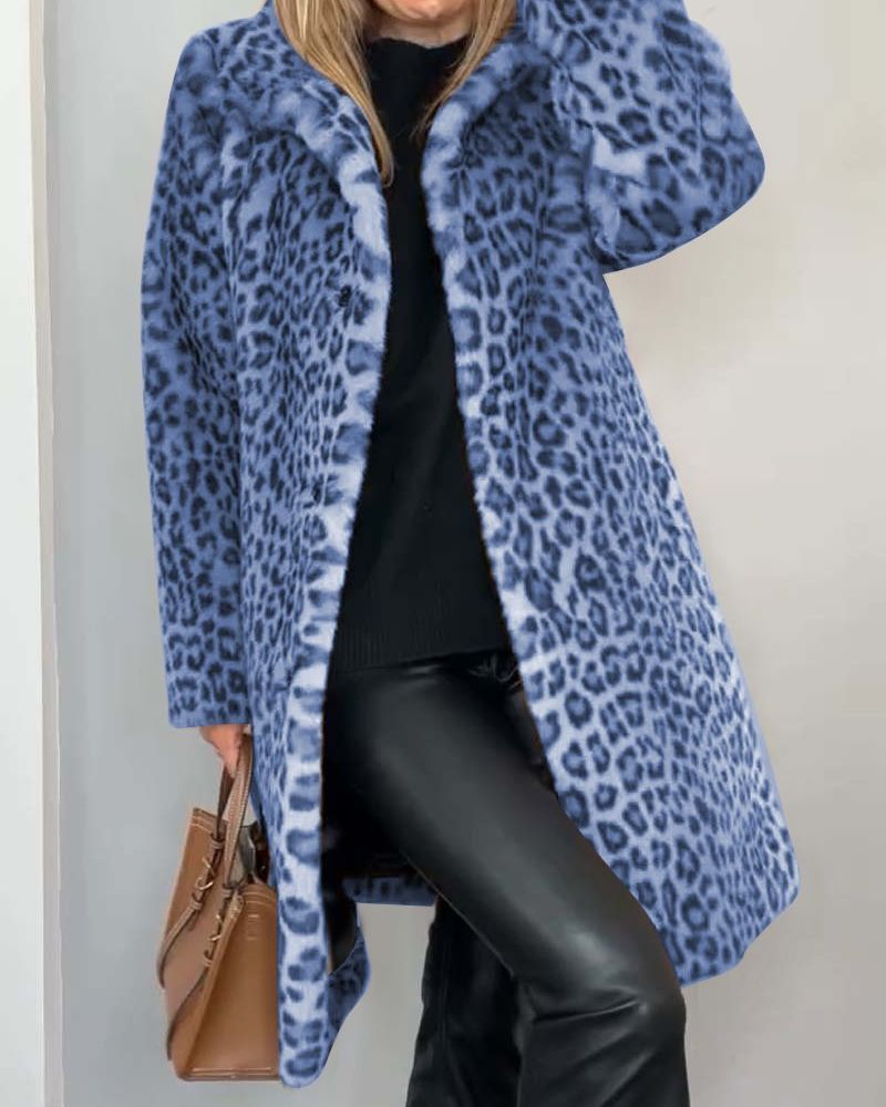 Leia - Long Leopard Print Coat — view 3