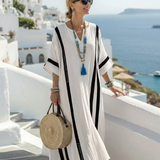 Elvienne | Short Sleeve Colour Block Striped Maxi Dress