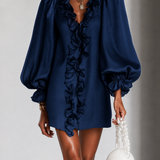 Mini Dress with Puff Sleeves and Vertical Ruffle — view 2