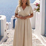 Sage | V Neck Short Sleeve Wrap Waist Midi Dress — view 2