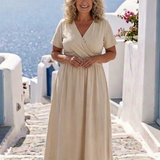 Sage | V Neck Short Sleeve Wrap Waist Midi Dress — view 2