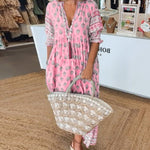 MANA | Midi Dress with Floral Print and V-Neck — view 3