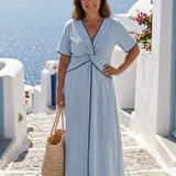 Eirene | V Neck Short Sleeve Twist Front Midi Dress — view 2