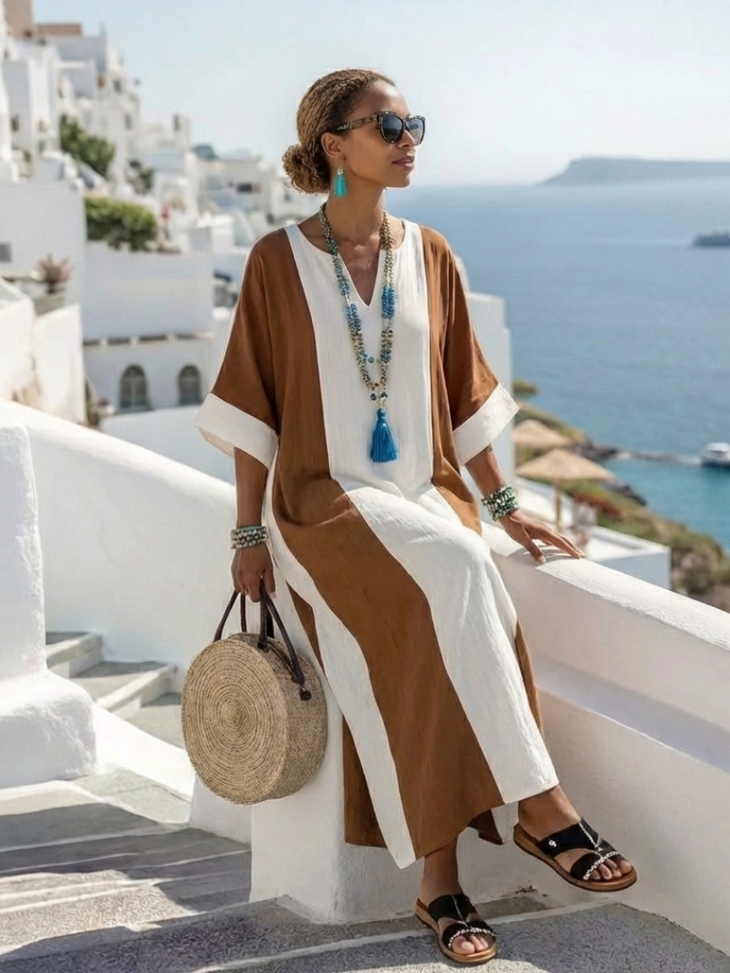 Calindra | Short Sleeve Colour Block Relaxed Maxi Dress — view 2