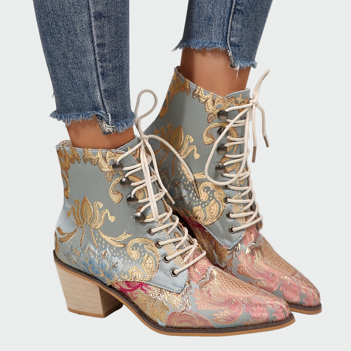 Floral Leather Ankle Boots — view 3