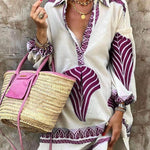 Relaxed Mini Dress with Print and Long Sleeves — view 4