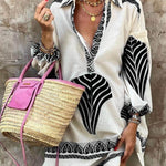 Relaxed Mini Dress with Print and Long Sleeves — view 3