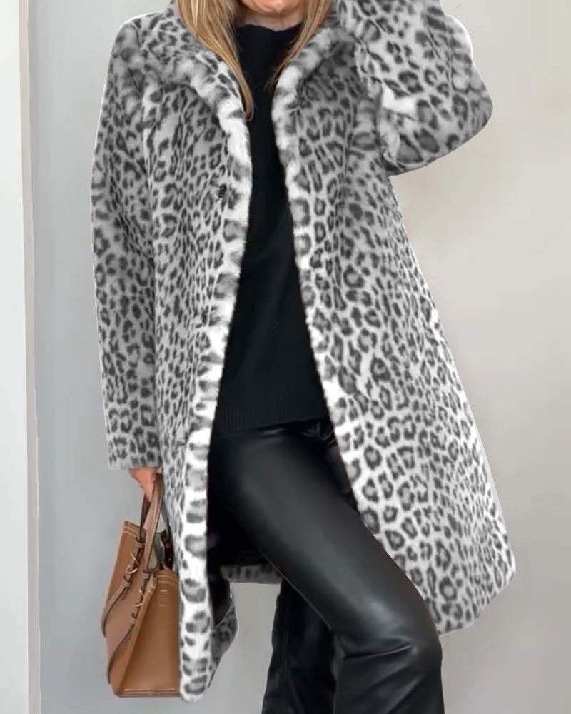 Leia - Long Leopard Print Coat — view 2