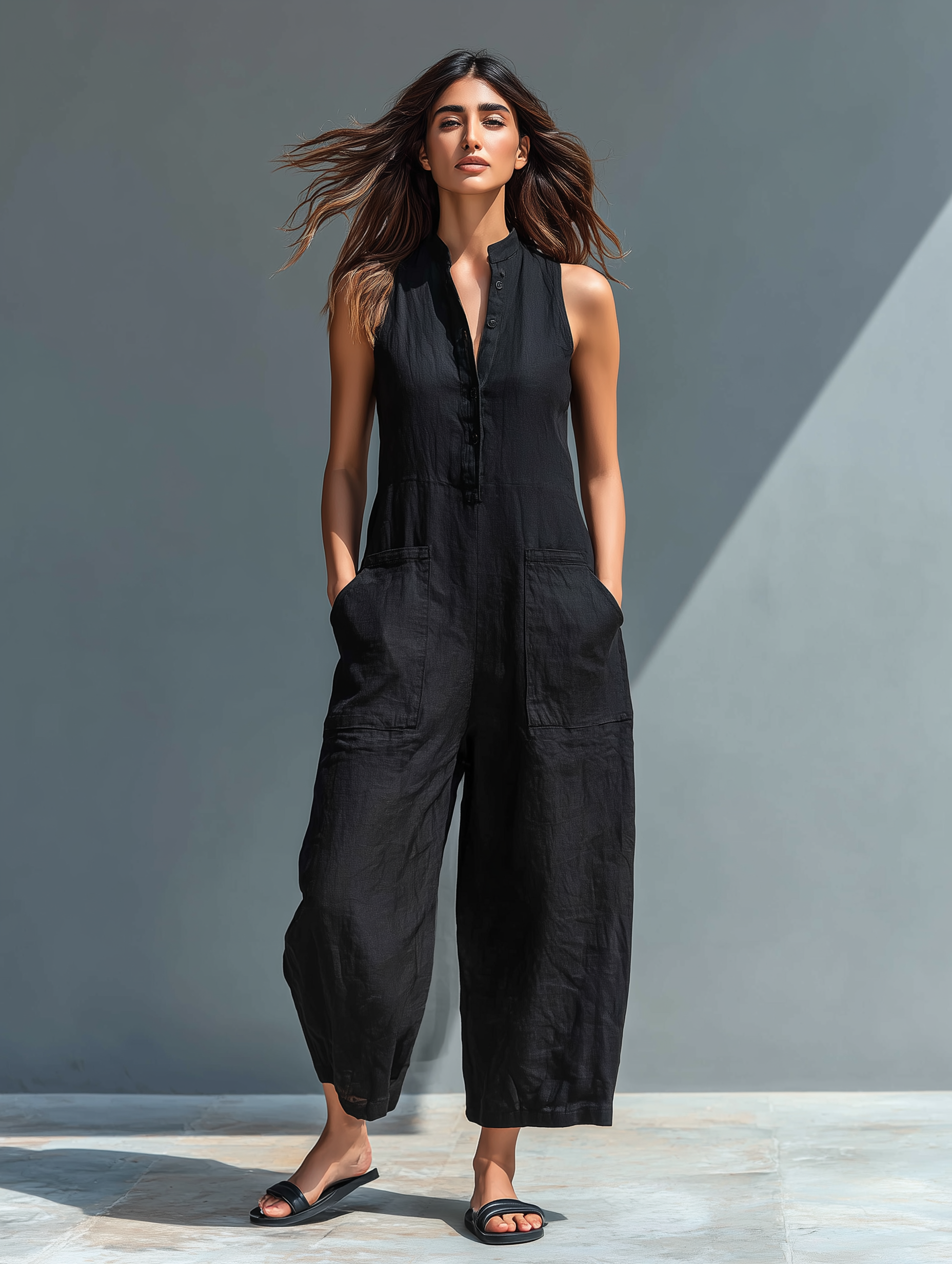Sleeveless Linen Overalls — view 7