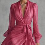 Rose Chiffon Dress with V-Neck — view 3