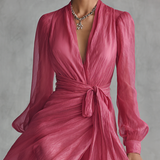 Rose Chiffon Dress with V-Neck — view 3