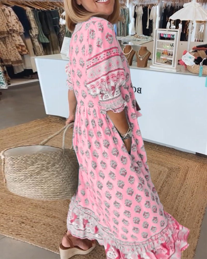 MANA | Midi Dress with Floral Print and V-Neck — view 12