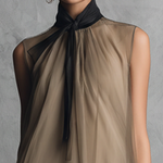 Beatrice - Lightweight Luxury Two-Tone Khaki and Brown Chiffon Sleeveless Dress — view 3