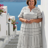 Parisa | Short Sleeve Striped Tiered Midi Dress — view 3
