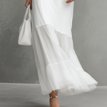 Elegant White Sleeveless Dress for Women with Milk Silk and Chiffon Panels — view 4