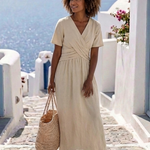Sage | V Neck Short Sleeve Wrap Waist Midi Dress — view 3
