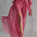 Rose Chiffon Dress with V-Neck — view 4
