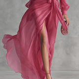 Rose Chiffon Dress with V-Neck — view 4