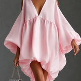 Light Pink Chiffon Mini Dress with Puffed Sleeves