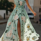 Sella - Ruched One Shoulder A-Line Maxi Chiffon Dress — view 2